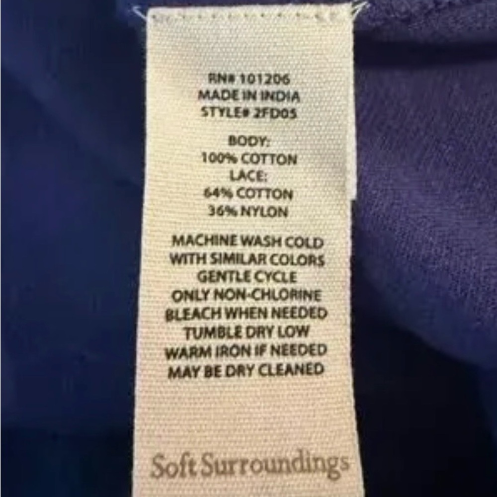 Soft Surroundings Deep Blue Cotton Blend Top - Picture 2 of 9